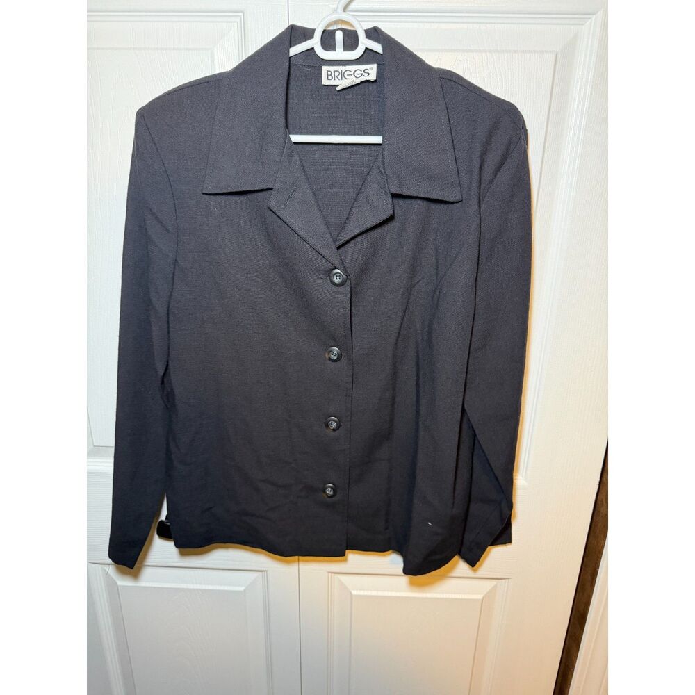 Vintage Briggs Women’s Large Black Button Front Long Sleeve Blazer Top USA 1824